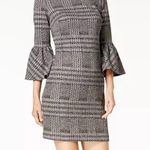 Calvin Klein  Black White Houndstooth Plaid Bell Sleeve Sheath Dress Size‎ 4 Photo 0