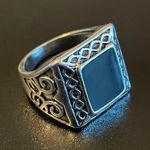Vintage S925 silver obsidian stone ring size 8 Photo 1