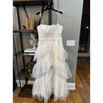 BCBGMAXAZRIA  Oly Tiered Ruffle Tulle Evening Gown Gardenia Womens Size 14 Photo 4