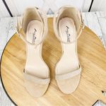 Anne Michelle  Enzo Rhinestone Faux Suede Strappy Heels Tan Open‎ Toe 7.5 Photo 6