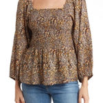 Madewell  Lucie 100% Cotton Smocked Floral Boho Balloon Sleeve Peplum Top size 14 Photo 0