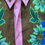 NWT ALEMAIS WINNIE FLORAL SPLICED BLUE BROWN Linen Short Sleeves SHIRT Blouse 2 Green Photo 4