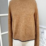 Vince Contrast Tip Wool Alpaca Mock Neck Sweater Contrast Trim Camel Large Photo 3