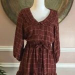 Fall plaid collared flowy mini dress Brown Photo 1