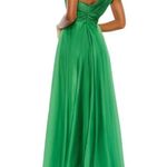Mac Duggal NWT Mac Duggal 67476 Pleated One Shoulder Chiffon Gown Emerald Green Sz 2 $398 Photo 0