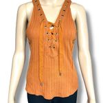 Free People  Womens Little Gingy Tank Top Lace V Neck Bodice Rust Orange Small Photo 1