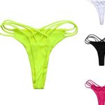 Handmade Thong Bottoms NEON YELLOW THONG BIKINI BOTTOMS Swimwear Cheeky Y2K NEW Crossback Photo 4