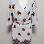 Tacera gray floral hacci knit belted surplice dress size medium Photo 0