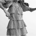 Madewell  gingham 2 piece tiered Mini skirt set Sleeveless Ruffle Crop Top  M L Photo 2