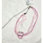 Free People NEW Pink Glass Charming Hearts Coquette Pendant Necklace Ribbon Photo 3