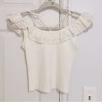 Japanese Kawaii White Cotton Off Shoulder Ruffle Lace Black Bow Shirt Blouse Top Size XS Photo 2