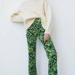 ZARA Green & Blue Swirl Print High Rise Velvet Split Hem Flare Pants S NWT Photo 3
