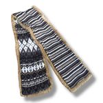 Vintage Y2K Fair Isle Shetland Wool Cardigan Rabbit Fur Trim Belted Scarf Nordic Gray Photo 6