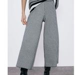 ZARA black & white houndstooth knit wide leg cropped pants women’s size large Photo 0