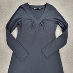 Athleta  Senorita Dress Womens L Black Long Sleeve V-neck Stretch Casual Cotton Photo 10