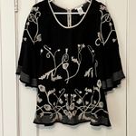 Esley  anthropologie blouse size small floral embroidered gauzy flutter sleeve Photo 1