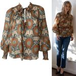 Ulla Johnson Anita Ikat Metallic Peasant Blouse in Nimbus Print Size 2 NWOT Photo 9
