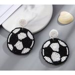 Soccer Ball Earrings Black White‎ Seed Beaded Dangle Drop Earrings New Photo 1