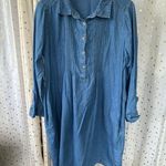 CW Classics Blue Denim Chambray Pintucked Roll Tab Sleeve Pockets Shirt Dress L Size L Photo 1