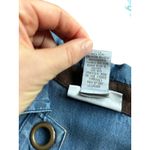 Soft Surroundings  Denim Shirt Brown Trim Brass Details Long Sleeve Women PL Photo 2