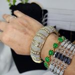 Hinge / Clamper Bracelet Gold with Silver Shimmer and Crystals New Photo 3