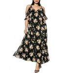 Old Navy The Occasion Off-Shoulder Ruffle Chiffon Maxi Dress  Black Floral Size 8 Photo 7