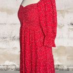 White Birch Red Floral Shirred Sweetheart Square Neck Puff Sleeves Short Dress S Photo 2