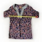 Tory Burch  S Top Stretch Low V Cut‎ Silk Blend  Easywear Navy Brown Blouse Tunic Photo 9