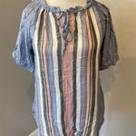 Dylan NWOT  Blue Multicolor Stripe Short Sleeve Blouse Women’s Size XS Photo 0
