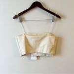 ZARA  ECRU Beige FAUX LEATHER CROP TOP Spaghetti Straps Size Medium NEW Photo 4