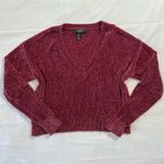 Forever 21  Women's Small Red V-Neck Long Sleeve Sweater Cropped Photo 1
