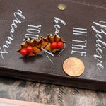 Vintage Holly Berry Earrings Screwback Retro Christmas Holiday Red Brown Photo 1