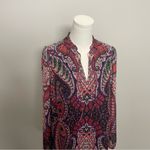 Loft  Dress Shift Ruffle Collar Lined Lightweight Floral Paisley Bold Bohemian Photo 2