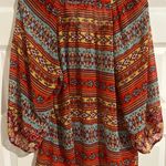 New Direction s Long Sleeve Boho Blouse Orange Blue Size XL Photo 7
