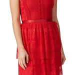 Three Floor  Sheer Lace Tiered Mini Dress Small Red Fairy Romantic Coquette Event Photo 0