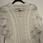 Torn By Ronny Kobo  white lace up ruffle sweater Photo 4