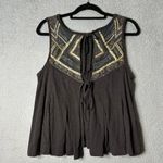 Free People  Top Womens S Gray Embroidered Tank Swing Back Cutout Top Boho‎ Flowy Photo 1
