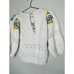 Ba&sh  White Knit 100% Cotton Crochet Stitches Bright Florals Miro Sweater Size S Photo 6