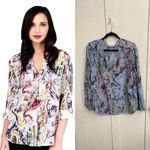 Tianello Washable Silk Blouse Size XL Blue Paisley Tunic 3/4 Sleeves Oversize Photo 1