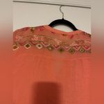 Anthropologie Fig & Flower Orange Embroidered Floral pleated Blouse - L Photo 6