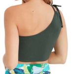 Aerie Rebel Tie One-Shoulder Ribbed Crop Tank Top Dark Green Knit Size Medium Photo 4