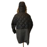 Eddie Bauer Two-Tone Black Quilted Down Upper Grey Wool Lower Faux Fur Hood Coat Photo 2