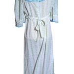 Vtg 1970s White Blue Ditsy Flower Print Prairie Cottage Lightweight Maxi Dress 6 Photo 2