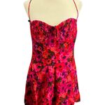 For Love & Lemons Mini Dress Floral Bustier Pink Red Satin Strappy Back Lg New Photo 0