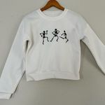 🦋 White Cropped Dancing Skeleton Crew Neck Sweatshirt Halloween Spooky Small Photo 0