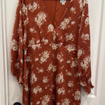 Blue Rain Burnt orange rose print satin long sleeve mini dress Photo 0
