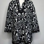 Brooks Brothers  Black & White Floral Linen Cotton Tunic Top – Women’s Large Photo 0