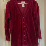 Carreau Sport Women's M Vintage 90s Burgundy Red Velvet Velour Jacket Cardigan Size M Photo 0