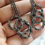 Hammered Metal Circle Rings Dangle Chain Earrings Photo 2
