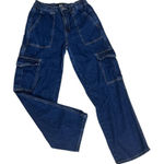 Simple Society  Blue Denim Carpenter Jeans 3/26 Wide Leg Mid-Rise Women Juniors Photo 0